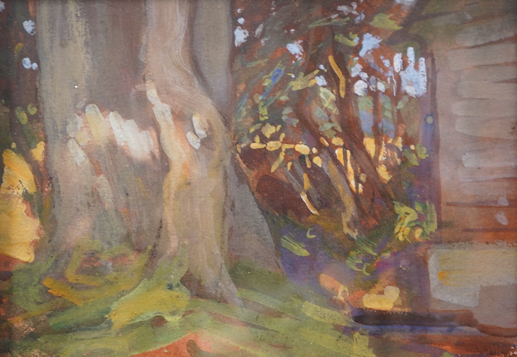 Australian School, 20th Century, Tree trunks beside a house